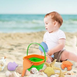 Beach Sand Toys | Foldable Beach Bucket With Mesh Bag For Summer Sea Animals Molds Sand Shovels Watering Bottle Outdoor Beach Adventure Toys Beach Sand Toys Beach Sand Toys