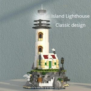 Blocks | 1092Pcs Sea Island Electric Lighthouse Building Blocks Fisherman’s Hut Light House Assembly Model Idea Decoration Toys Gift Blocks Blocks