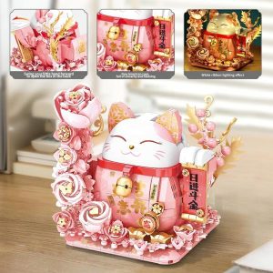 Blocks | 868Pcs Lucky Cat Building Blocks New Year’s Festival Decorative Model Bricks With Lights Desktop Deco Toys Holiday Gifts Blocks Blocks