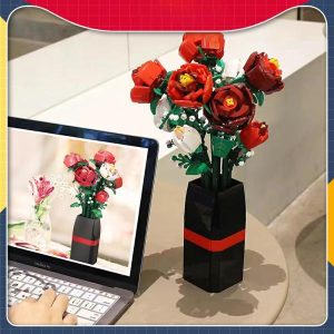 Blocks | Creative Red Rose Vase Plants Model Building Blocks Moc Romantic Classic Flowers Bouquet Potted Bricks Toys Valentine’s Day Gift Blocks Blocks