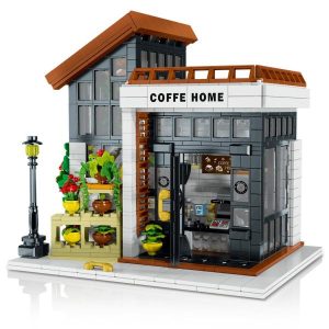 Blocks | Stem City Street Building Blocks，Coffee House Building Kit With Led Lights, Modular Building Blocks Halloween Xmas Gift Blocks Blocks