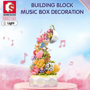 Blocks | Technical Teacup Flower Lighting Music Box Building Block City Home Decor Anime Creative Gift Toy For Adult Blocks Blocks