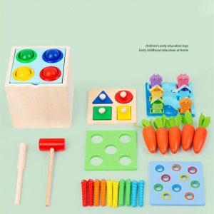 Fishing Toys | 5 For 1 Set With Magnetic Fishing Game,Multiple Shape Puzzles,Catching Worm Toy,Pounding And Hammer Toy And Carrot Harvest Game Fishing Toys Fishing Toys