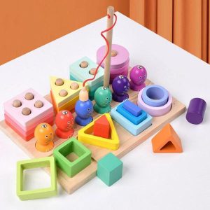 Fishing Toys | Magnet Montessori Toys 3-In-1 Fishing Game Leaning Toys Wooden Preschool Learning Toy For Color Depth Perception Friendly Fishing Toys Fishing Toys