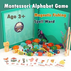 Fishing Toys | Montessori Toy Wooden Magnetic Fishing Game Fine Motor Skill Counting Catch Abc Alphabet Fish Cognitive Toys Spelling Games Fishing Toys Fishing Toys