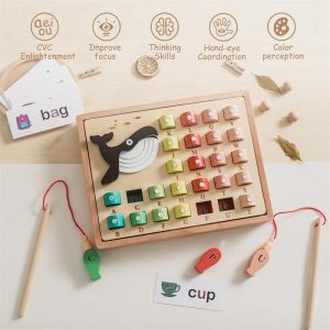 Fishing Toys | Montessori Toys Wooden Magnetic Fishing Toys Word Spelling Interactive Games Early Education Educational Toys Gift Fishing Toys Fishing Toys