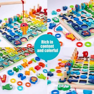 Fishing Toys | Wooden Educational Fishing Log Board Shapes Sorter Stacker Game Colorful Game For Gifts Toys Gift Fishing Toys Fishing Toys