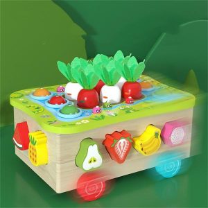 Fishing Toys | Wooden Fish Pond Orchard Shape Pair Pull Radish Disassembly Intelligence Box Fishing Bug Ccatching Educational Toy Fishing Toys Fishing Toys