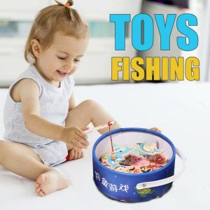 Fishing Toys | Wooden Magnetic Fshing Game Cartoon Marine Life Cognition Fish Rod Toys For Early Educational Parent-Child Interactive Fishing Toys Fishing Toys