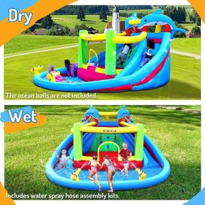 Inflatable Toys | Inflatable Water Slide With Build In Bounce House,Splashing Pool,Double Water Cannon,Climbing Wall,Heavy Duty Gfci Blower Inflatable Toys Inflatable Toys