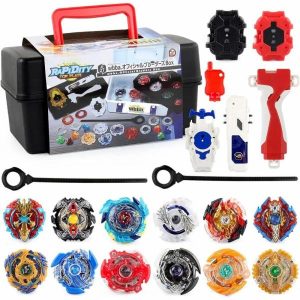 Spinning Top | Bleyblade Takara Tomy Top Burst Gyro Toy Set, 12 Spinning Tops & 3 Launchers With Black Storage Box, Birthday Hobby Spinning Top