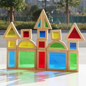 Stacking Blocks | 17Pcs Wooden Blocks Rainbow Stacker Preschool Montessori Toys Stacking Game Construction Toys Developmental Building Blocks Set Building & Construction Toys Stacking Blocks