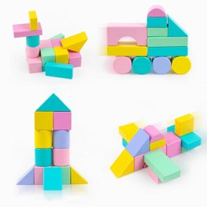 Stacking Blocks | 28Pcs Wooden Building Blocks Colorful Stacking Wood Toy Montessori Parent Interactive Toys Color Shape Cognitive Game Building & Construction Toys Stacking Blocks