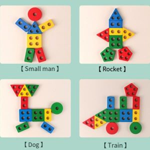 Stacking Blocks | 3Pcs Wooden Sorting Stacking Toys, Shape Color Recognition Blocks Matching Puzzle Stacker Building & Construction Toys Stacking Blocks