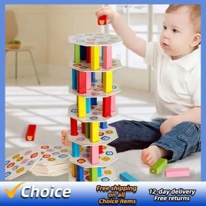 Stacking Blocks | 54Pcs New Wooden Block Toys Creative Board Games Cartoon Animals Colorful Rainbow Dominoes Stacking Tower Building & Construction Toys Stacking Blocks