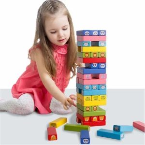 Stacking Blocks | 54Pcs Wooden Building Block Toy Cartoon Animal Colorful Rainbow Domino Stacking Tower Creative Board Games Building & Construction Toys Stacking Blocks