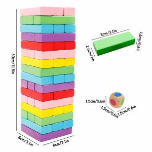 Stacking Blocks | 54Pcs Wooden Stacked High Colored Educational Building Blocks Stacked Balance Brain Intelligence Parent-Child Games Building & Construction Toys Stacking Blocks