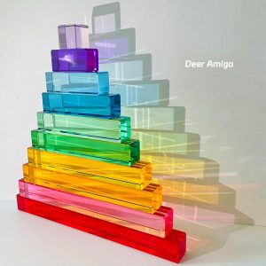 Stacking Blocks | Acrylic Pyramid Stacking Blocks Rainbow Transparent Lucent Cubes Toys Learning Math Montessori Educational Toys Building & Construction Toys Stacking Blocks