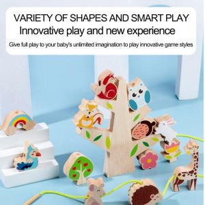 Stacking Blocks | Animal Balance Wooden Blocks Toys Montessori Stacking Threading Games Early Educational Fine Motor Training Toys Building & Construction Toys Stacking Blocks