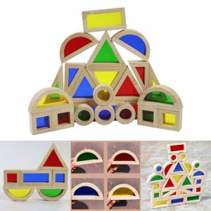 Stacking Blocks | Colorful Rainbow Blocks Reflection Building Building Sets Diy Early Education Learning Wood Building Blocks For Games Building & Construction Toys Stacking Blocks