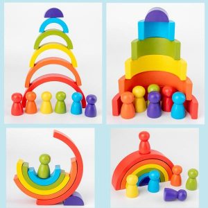 Stacking Blocks | Diy Wooden Rainbow Toy Creative Wood Rainbow Stacked Balance Blocks Toy Montessori Educational Toys Building & Construction Toys Stacking Blocks