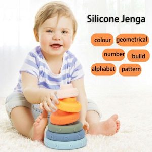 Stacking Blocks | Montessori Rainbow Stack Tower Games Silicone Teether Early Development Game Bathtub Soft Building Block Toys Building & Construction Toys Stacking Blocks