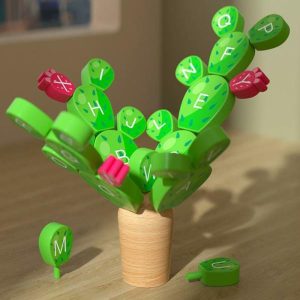 Stacking Blocks | Montessori Stacking Puzzles Cactus Shape Stacking Blocks Wooden Balancing Game For Letter Learning Multifunctional Montessori To Building & Construction Toys Stacking Blocks