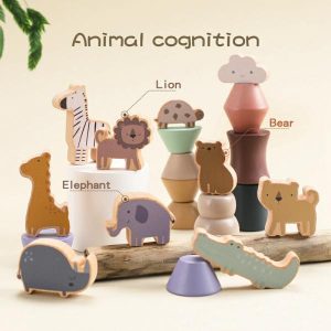 Stacking Blocks | Montessori Toy Wooden Animal Stacking Toys Balance Blocks Board Game Educational Balance Stacking Blocks Toy Gifts Building & Construction Toys Stacking Blocks