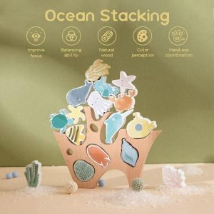 Stacking Blocks | Montessori Toys Wooden Balance Blocks Building Blocks Stacking Toys Cartoon Sea Animals Educational Toy Gifts Building & Construction Toys Stacking Blocks