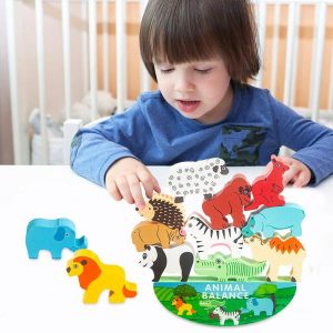 Stacking Blocks | Montessori Wooden Animal Balance Blocks Board Games Toy Multicolor Educational Stacking High Building Block Wood Toys Building & Construction Toys Stacking Blocks