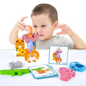 Stacking Blocks | Montessori Wooden Balance Blocks Toys Animal Stacking High Shape Matching Puzzles Games Hands-On Ability Educational Toys Building & Construction Toys Stacking Blocks