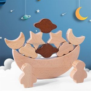 Stacking Blocks | Montessori Wooden Stars Moon Balance Blocks Board Games Educational Stacking High Toys Building & Construction Toys Stacking Blocks