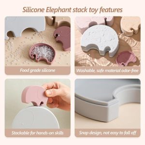 Stacking Blocks | Silicone Toy Food-Grade Silicone Elephant Stacking Toys Stacking Toy Hand And Foot Coordination Toys Gift Building & Construction Toys Stacking Blocks