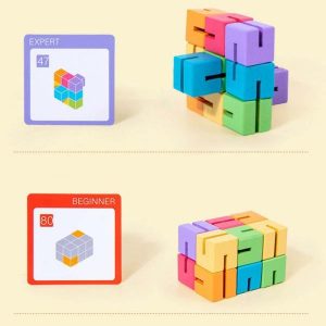 Stacking Blocks | Stacking Blocks Interesting Wooden Cube Block Puzzle Geometric Block 3D Brain Teaser 40 Two-Sided Advanced Problem Cards Building & Construction Toys Stacking Blocks