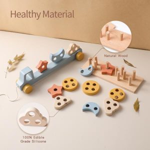 Stacking Blocks | Toy Wooden Blocks Cartoon Trailer Silicone Stacking Toys Educational Montessori Toys Teething Play Gym Gifts Building & Construction Toys Stacking Blocks