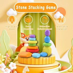 Stacking Blocks | Toy Wooden Building Block Colored Stone Balance Montessori Rainbow Stacking Game Nordic Style Creative Educational Toy Building & Construction Toys Stacking Blocks