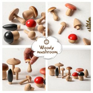 Stacking Blocks | Wood Mushroom Stacking Block Balance Toy Set Montessori Early Educational Matching Assembly Toy Grasp Matching Toy Building & Construction Toys Stacking Blocks