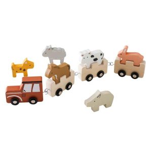 Stacking Blocks | Wooden Animal Train Set, Montessori Stacking Blocks Toy Animal Farm Train Building & Construction Toys Stacking Blocks