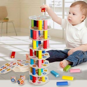 Stacking Blocks | Wooden Rainbow Blocks Stack Toys Stacking Tower Dice Colors Matching Board Game Sensory Game Montessori Educational Toy Building & Construction Toys Stacking Blocks