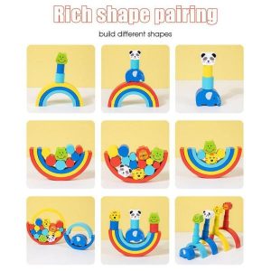 Stacking Blocks | Wooden Rainbow Stacking Toys Creative Color Shape Matching Jigsaw Learning Toy Wooden Rainbow Stacker Nesting Puzzle Blocks Building & Construction Toys Stacking Blocks