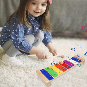 Toy Musical Instrument | Wooden Xylophone 8 Keys Hand Knock Rainbow Color Musical Instrument Educational Toys Mini Musicians Toy Birthday Gift Learning & Education Toy Musical Instrument