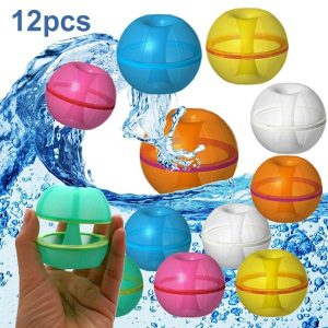 Water Balloons | 12 Pcs Magnetic Reusable Water Ball Quick Fill Balloons With Mesh Bag Magnetic Refillable Water Ball For Outdoor Activities Pools & Water Activities Water Balloons