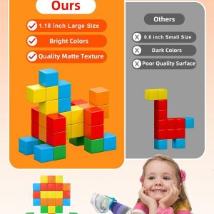 Wooden Blocks | 1.18Inch/3Cm 42 Pieces Large Magnetic Building Blocks For Ages 3+ Year Old And Stem Educational Sensory Magnet Toys Building & Construction Toys Wooden Blocks