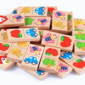 Wooden Blocks | 28Pcs Wooden Domino Block Toys Cartoon Garden Animal Vehicle Fruit Domino Blocks Toys Building Blocks Educational Matching Building & Construction Toys Wooden Blocks