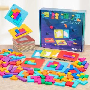 Wooden Blocks | 3D Two-Person Interactive Desktop Puzzle Game Tangram Math Toys Building Blocks Board Color Shape Game For Birthday Gifts Building & Construction Toys Wooden Blocks