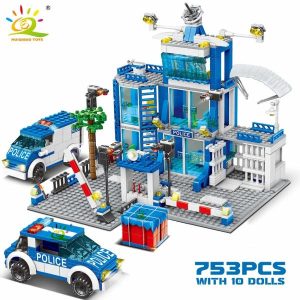 Wooden Blocks | Huiqibao 753Pcs City Police Station Building Blocks Set Diy Car Figures Bricks Educational Toys For Adult Gift Building & Construction Toys Wooden Blocks