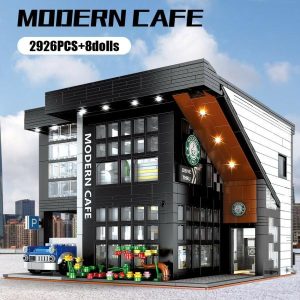 Wooden Blocks | Modern Coffee Shop Model City Architecture Street View Building Blocks Cafe Construction Set Moc Bricks Diy Assembled Toys Gifts Building & Construction Toys Wooden Blocks