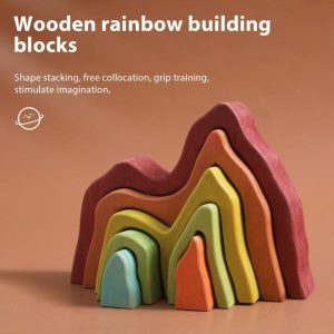 Wooden Blocks | Montessori Irregular Blocks Stacking Balance Toy For Wooden Rainbow Blocks Education Learning Mountain Simulation Toy Building & Construction Toys Wooden Blocks