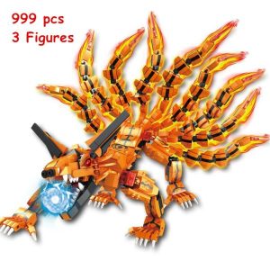 Wooden Blocks | Ninja Bijuu Uzumaki Naruto Kurama Kyuubi Nine Tailed Fox Building Blocks Kit Classic Cartoon Anime Movie Model Toys Gift Building & Construction Toys Wooden Blocks