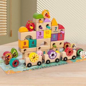 Wooden Blocks | Wooden Color Building Blocks Color And Shape Numbers Cognitive Animal Fruit Magnetic Train Wooden Toy For Montessori Building & Construction Toys Wooden Blocks